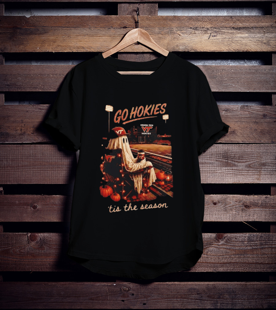 Virginia Tech Hokies Go Hokies Ghost Pumpkin 'Tis The Season T-Shirt