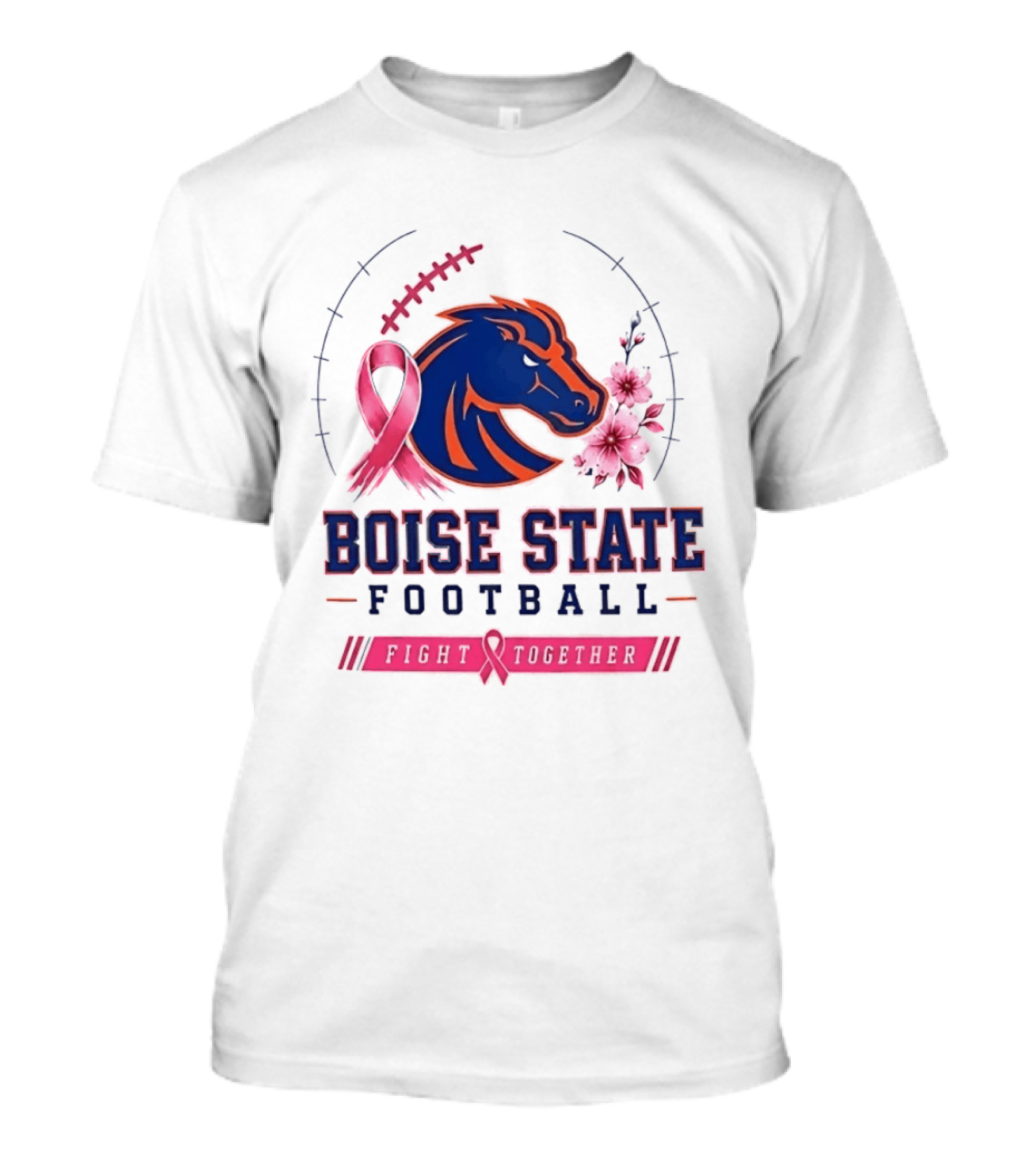 Boise State Broncos Football Fight Together Breast Cancer Awareness Pink Ribbon Flowers T-Shirt