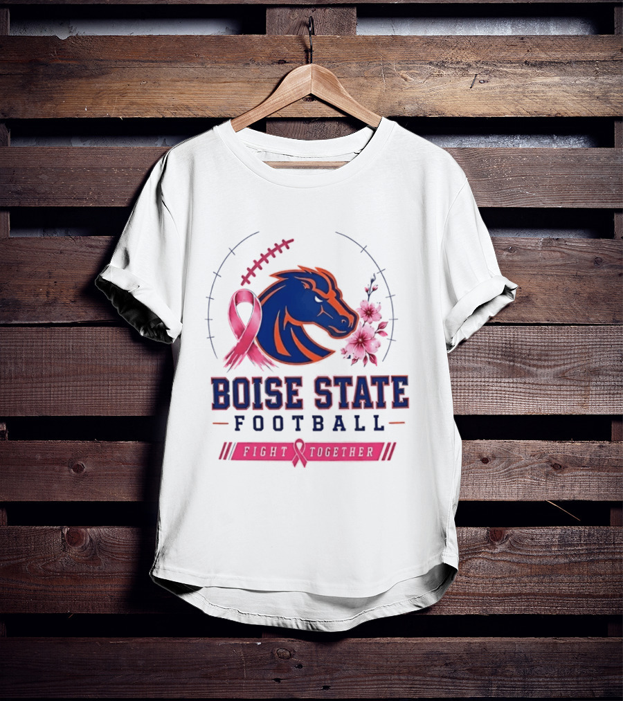 Boise State Broncos Football Fight Together Breast Cancer Awareness Pink Ribbon Flowers T-Shirt