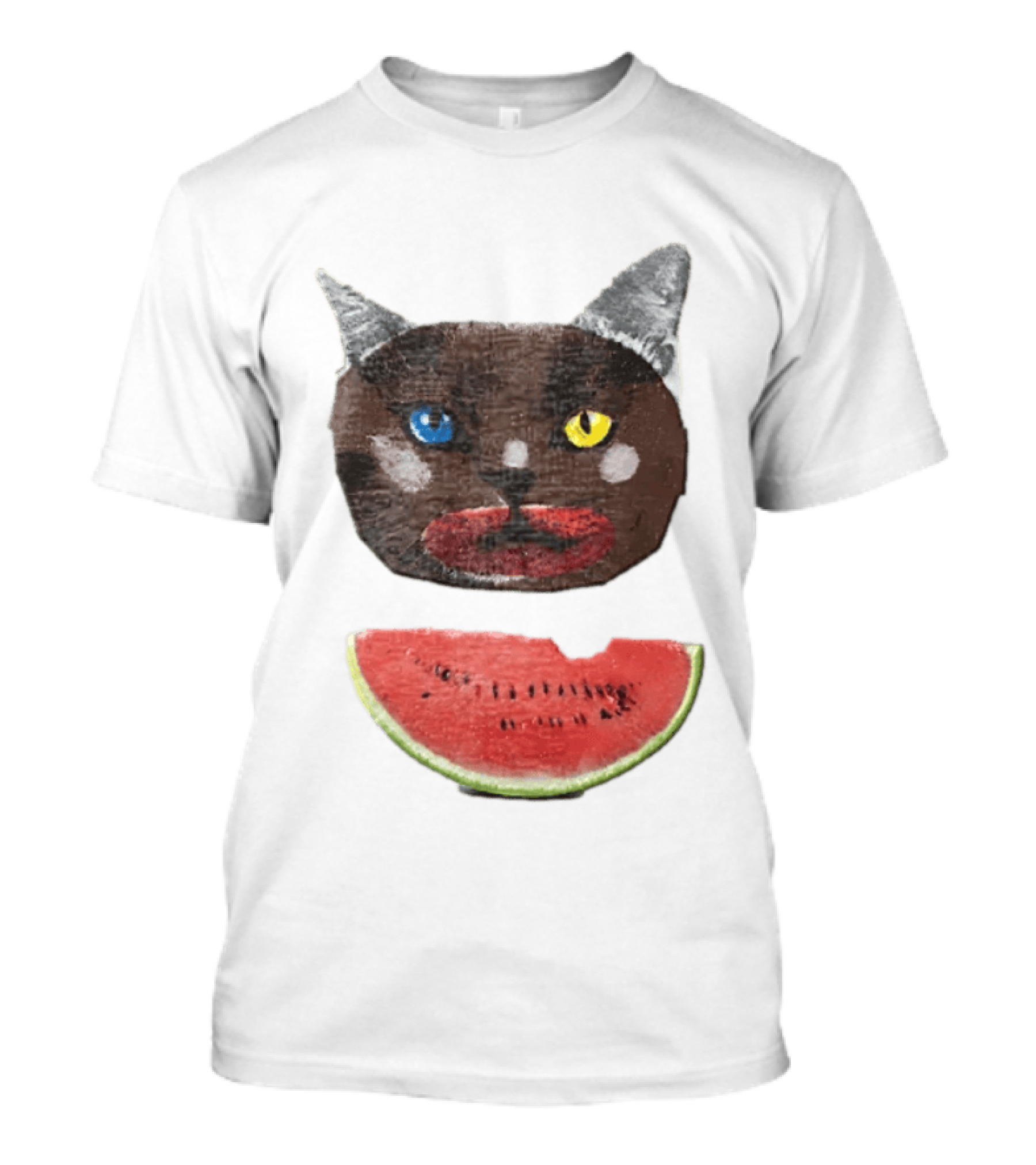 Cat Heterochromia Watermelon Slice Surreal T-Shirt
