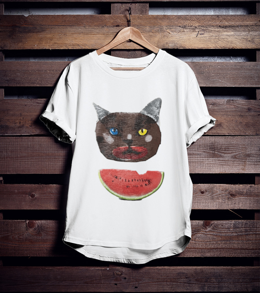 Cat Heterochromia Watermelon Slice Surreal T-Shirt