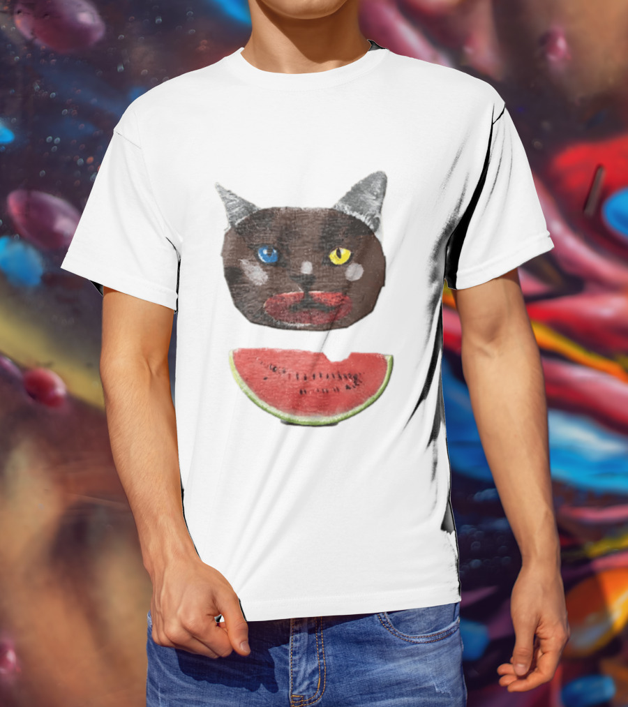 Cat Heterochromia Watermelon Slice Surreal T-Shirt