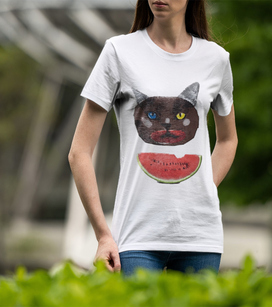 Cat Heterochromia Watermelon Slice Surreal T-Shirt