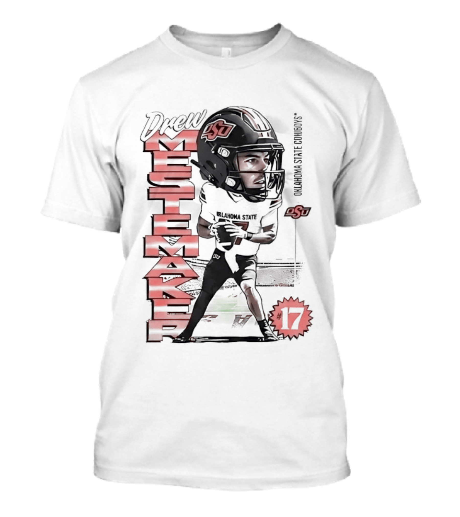 Drew Mestemaker 17 Oklahoma State Cowboys OSU Football T-Shirt