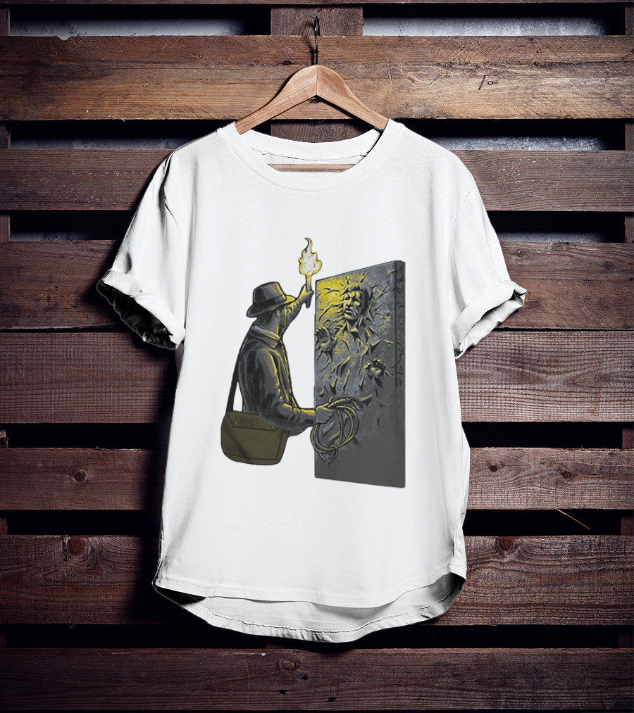 Indiana Jones Exploring Han Solo Frozen In Carbonite Mashup T-Shirt