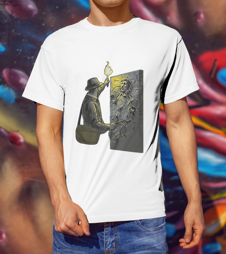 Indiana Jones Exploring Han Solo Frozen In Carbonite Mashup T-Shirt