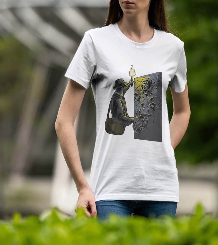 Indiana Jones Exploring Han Solo Frozen In Carbonite Mashup T-Shirt