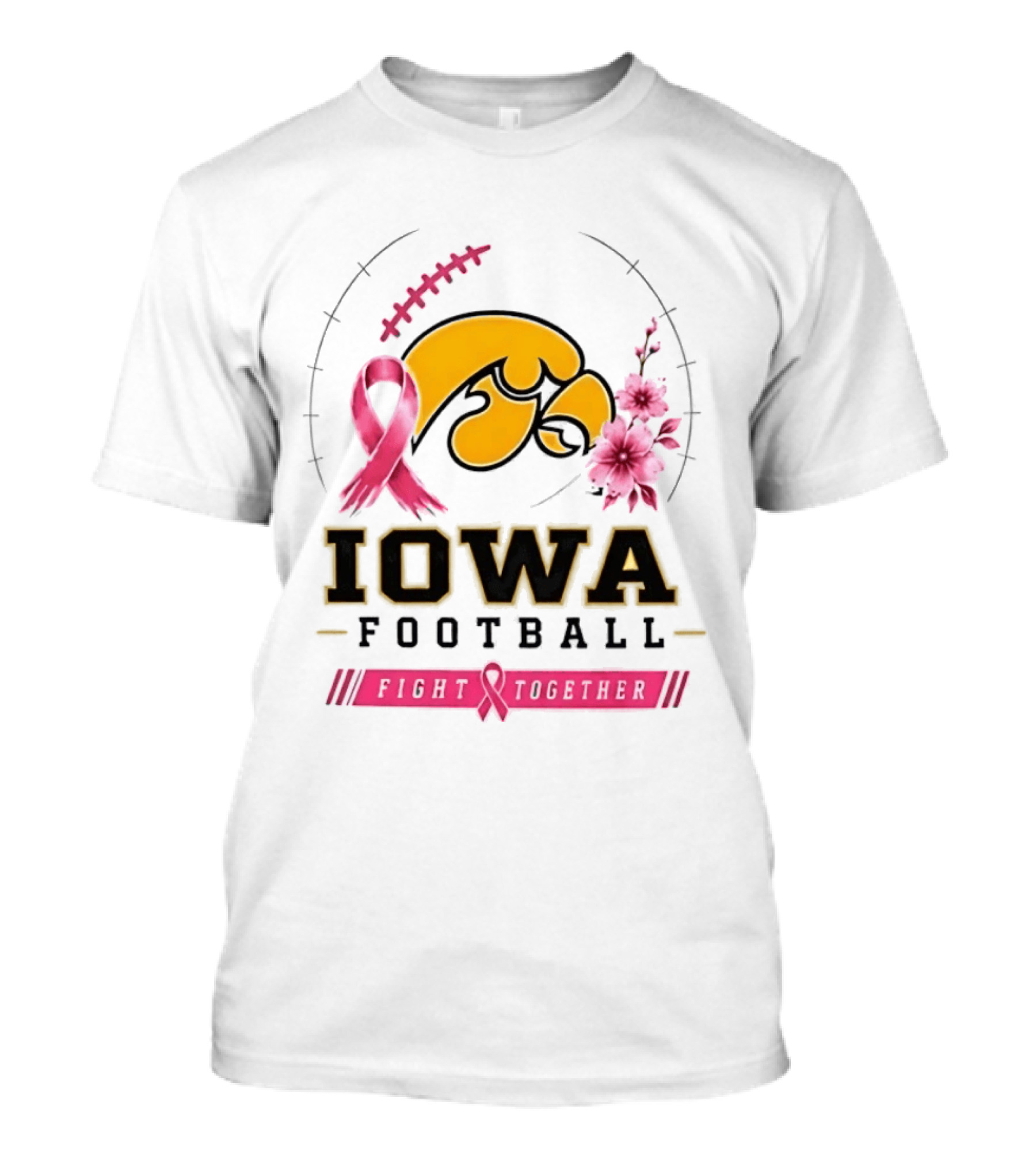 Iowa Hawkeyes Football Pink Ribbon Fight Together Breast Cancer Awareness T-Shirt