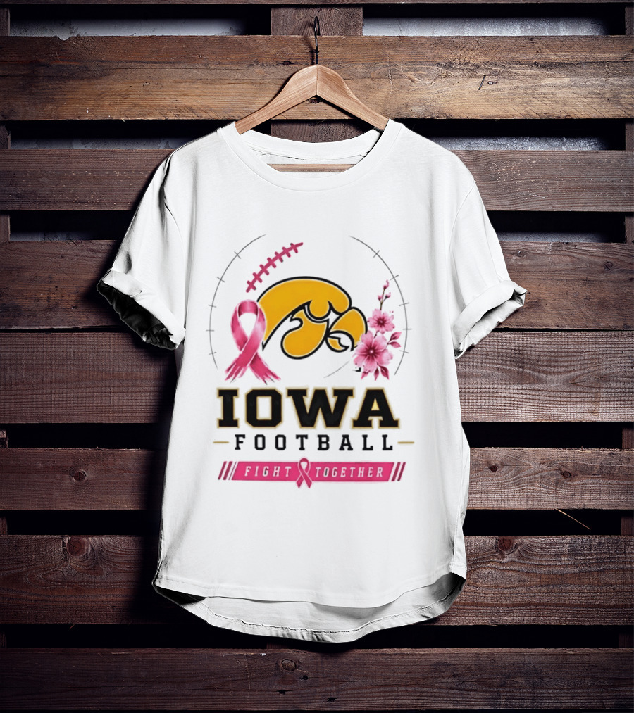 Iowa Hawkeyes Football Pink Ribbon Fight Together Breast Cancer Awareness T-Shirt