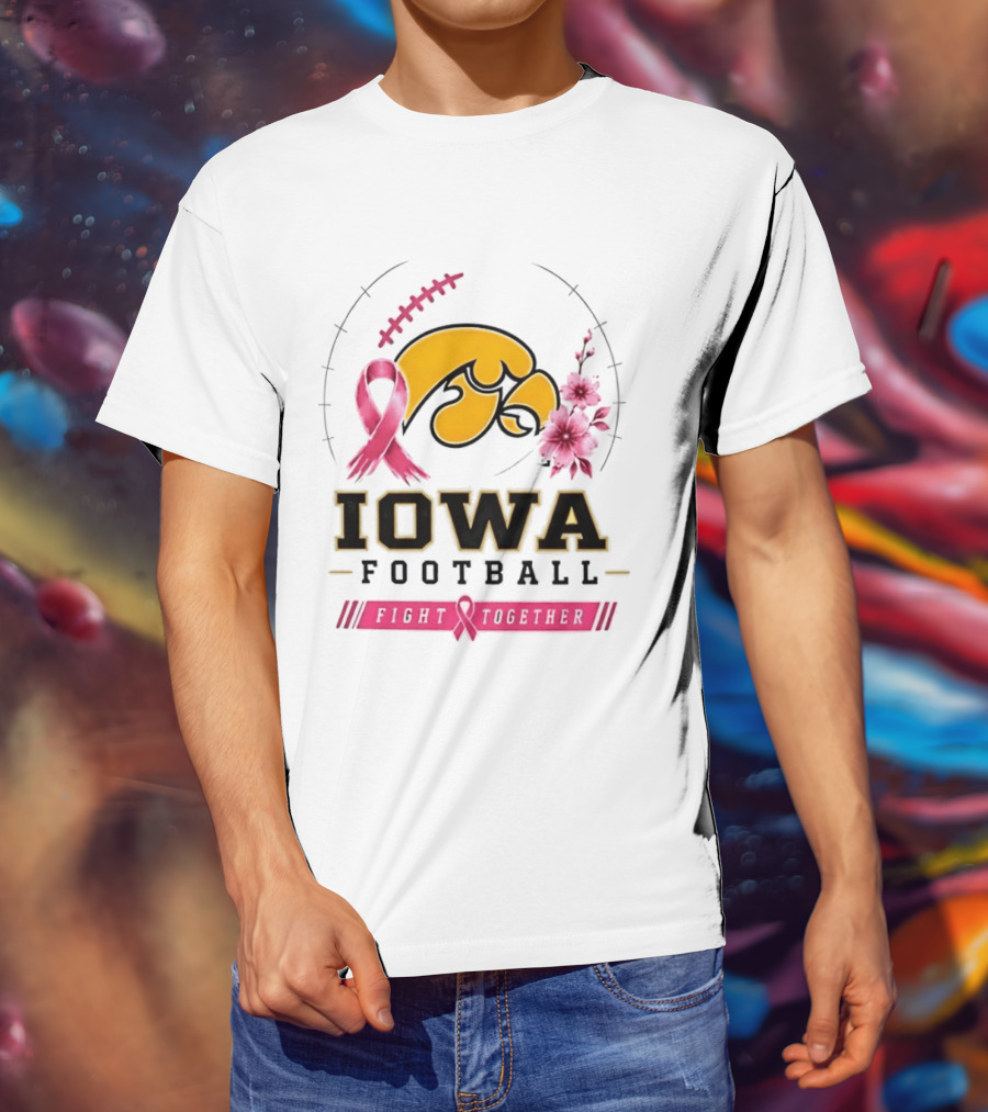 Iowa Hawkeyes Football Pink Ribbon Fight Together Breast Cancer Awareness T-Shirt