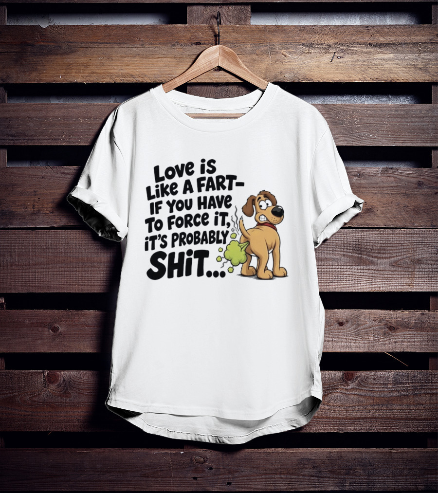 Love Is Like A Fart If You Have To Force It It's Probably Shit Dog Farting Humor T-Shirt