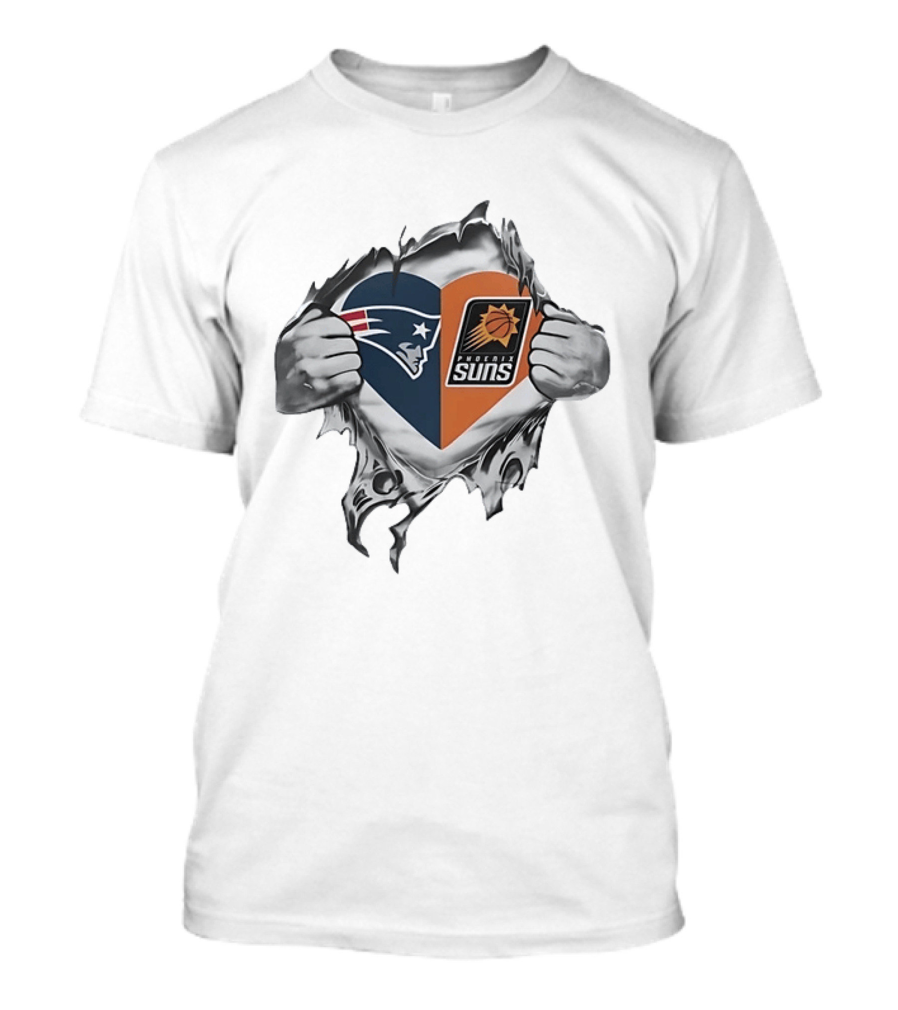 New England Patriots Phoenix Suns Heart Logo Combination T-Shirt