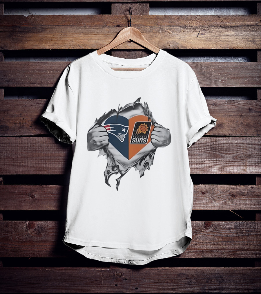 New England Patriots Phoenix Suns Heart Logo Combination T-Shirt