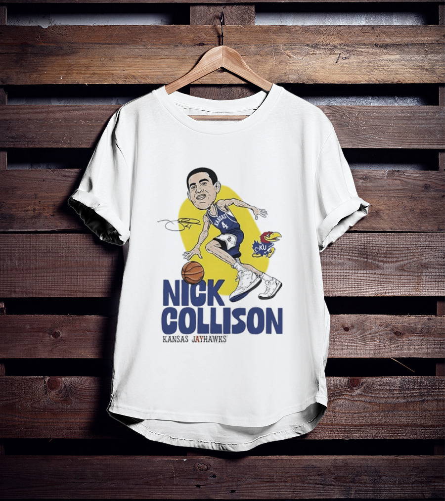 Nick Collison Kansas Jayhawks Basketball Caricature With Signature T-Shirt