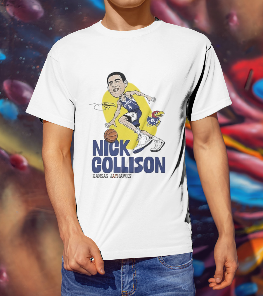 Nick Collison Kansas Jayhawks Basketball Caricature With Signature T-Shirt