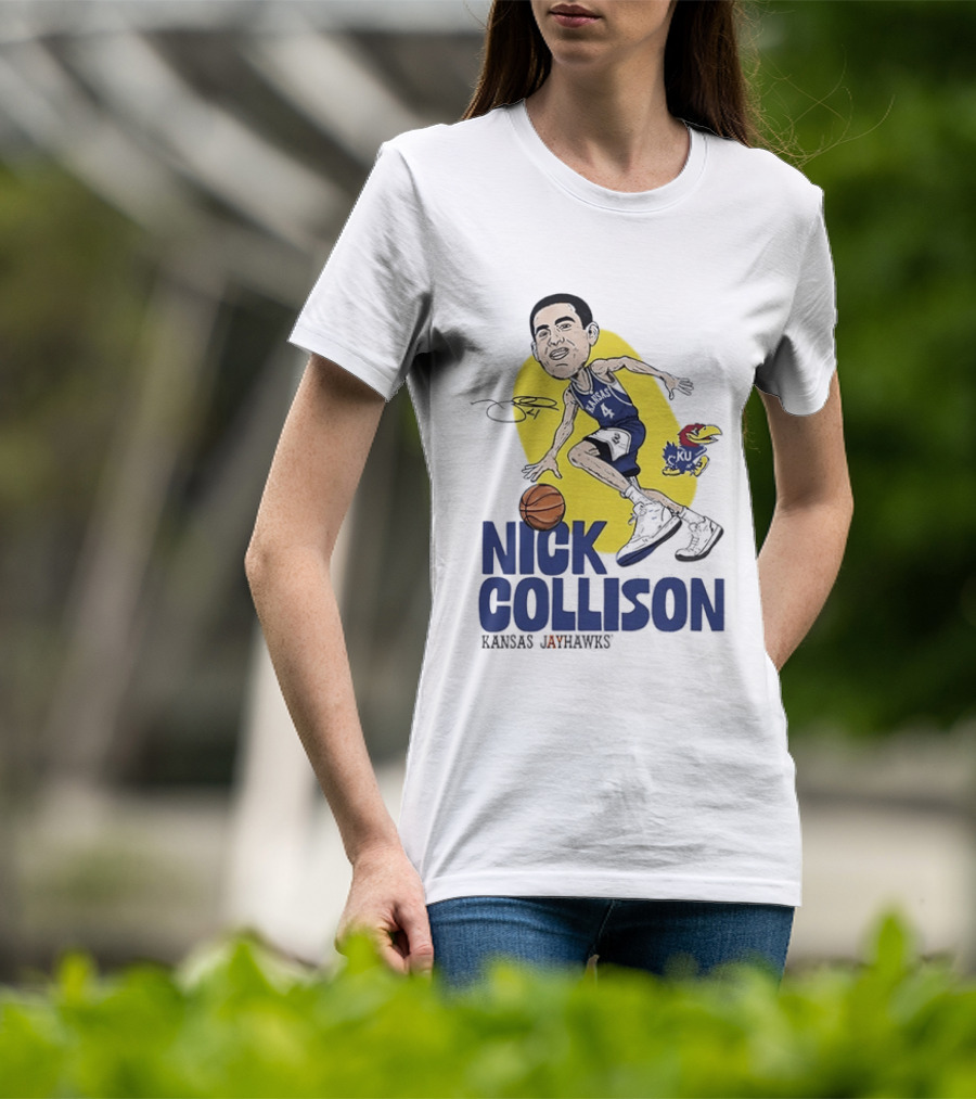 Nick Collison Kansas Jayhawks Basketball Caricature With Signature T-Shirt