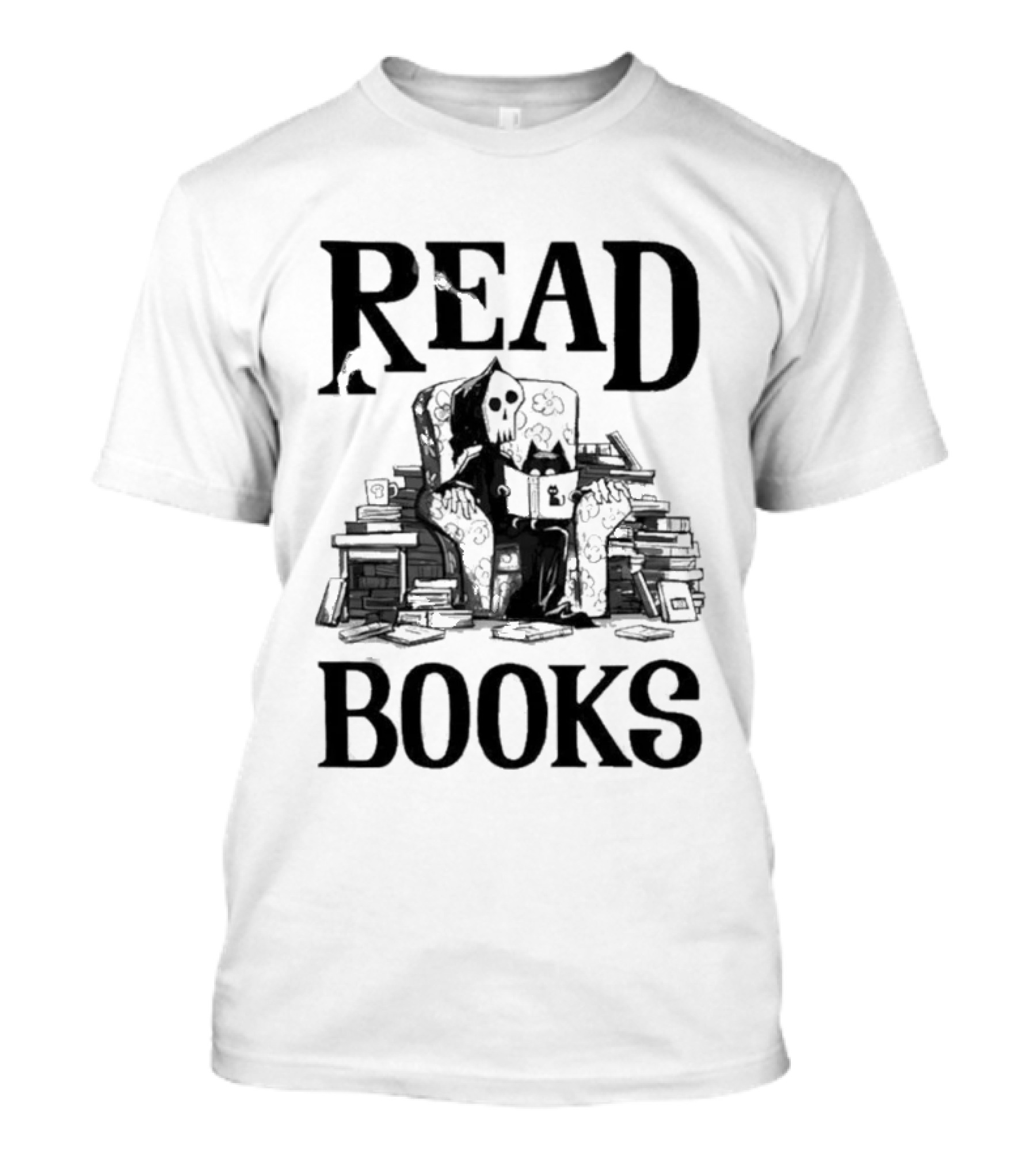Read Books Skeleton And Cat Halloween T-Shirt