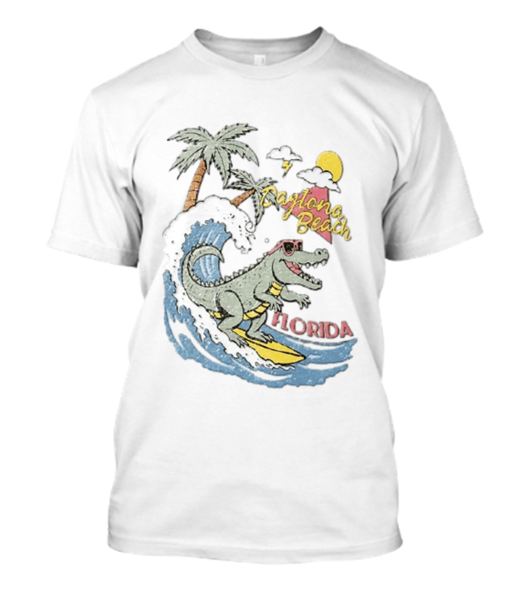 Daytona Beach Florida Surfing Alligator With Palm Trees And Sunglasses T-Shirt