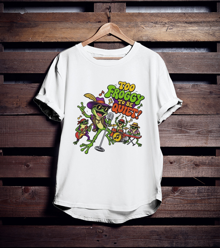 Too Froggy To Be Quiet Rock Band Frogs Group Playing Music T-Shirt