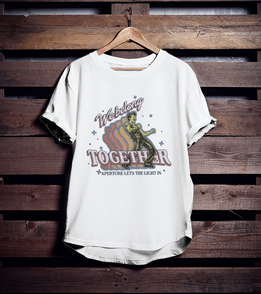 We Belong Together Aperture Lets The Light In Retro Style Dancing Figure With Stars T-Shirt