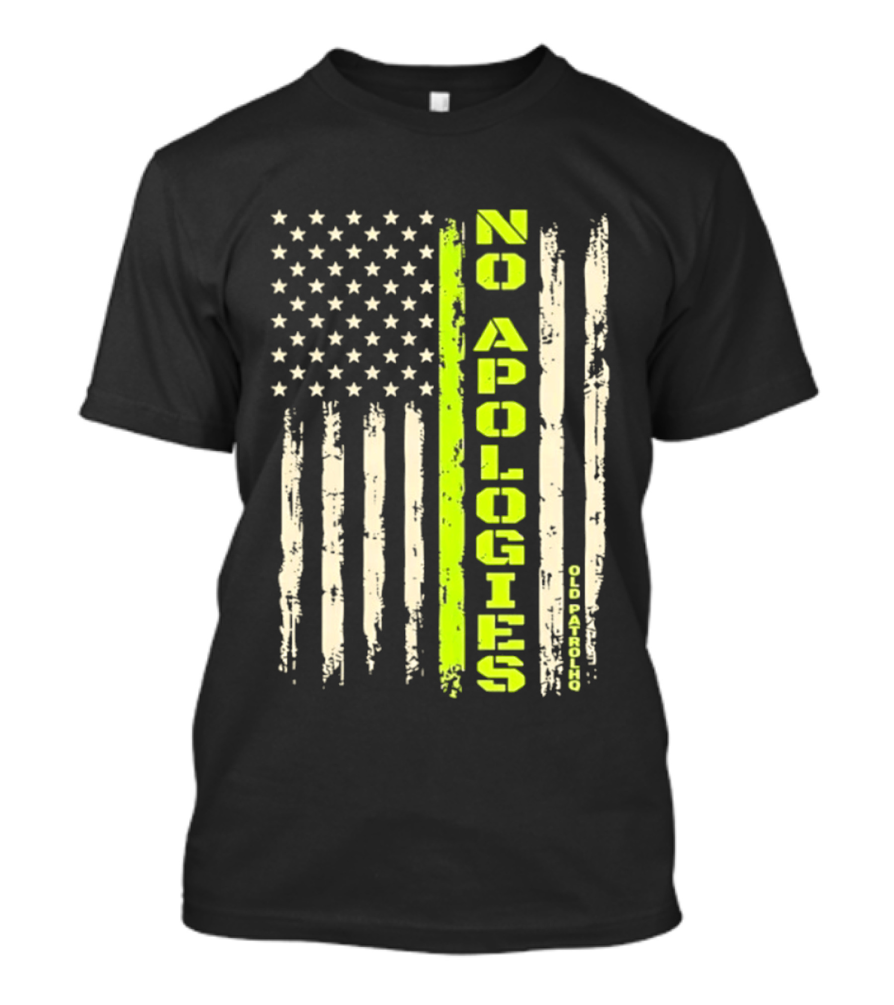 No Apologies Old PatrolHQ Distressed American Flag Vertical Stripes Stars T-Shirt
