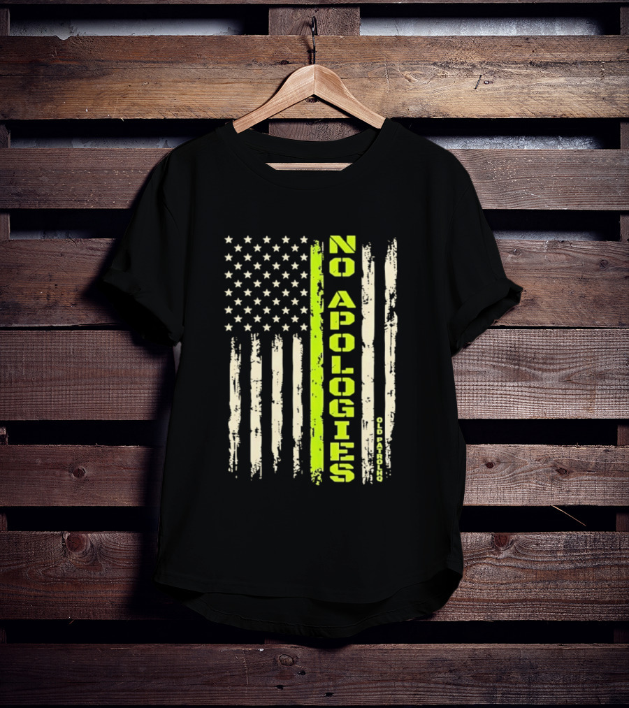 No Apologies Old PatrolHQ Distressed American Flag Vertical Stripes Stars T-Shirt