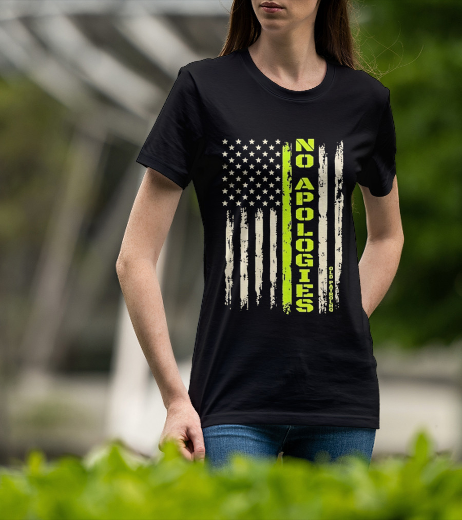 No Apologies Old PatrolHQ Distressed American Flag Vertical Stripes Stars T-Shirt