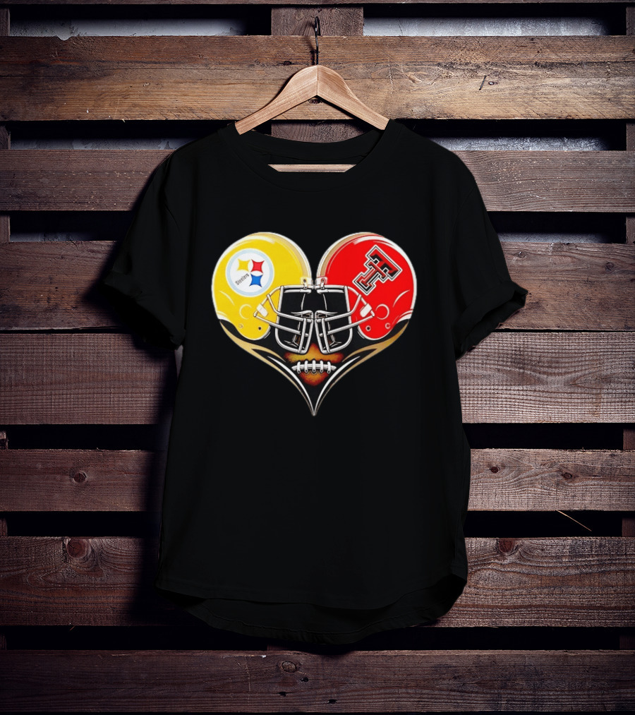 Pittsburgh Steelers Texas Tech Red Raiders Football Helmets Heart T-Shirt