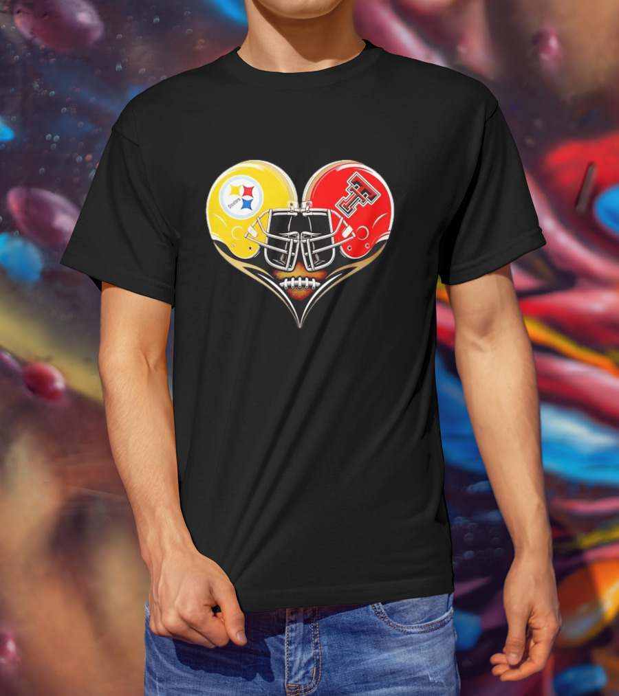 Pittsburgh Steelers Texas Tech Red Raiders Football Helmets Heart T-Shirt