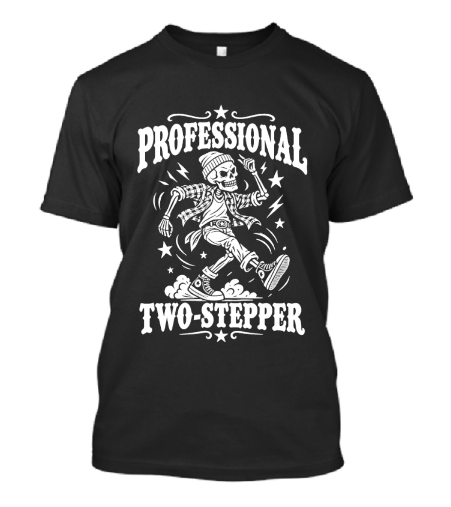 Professional Two Stepper Skeleton Dancer With Stars And Lightning T-Shirt