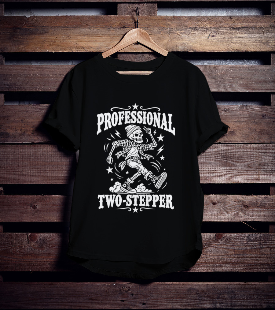 Professional Two Stepper Skeleton Dancer With Stars And Lightning T-Shirt