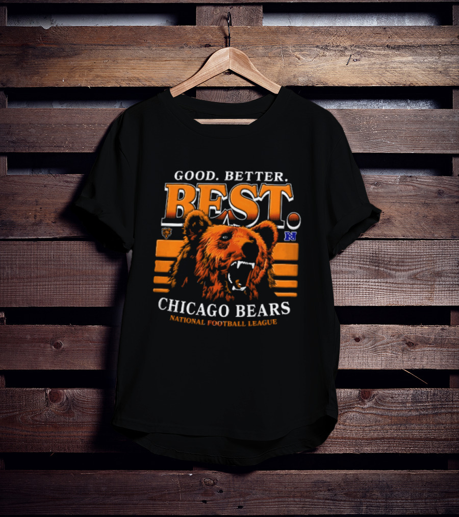 Chicago Bears Good Better Best Roaring Bear Head National Football League Orange Stripes T-Shirt