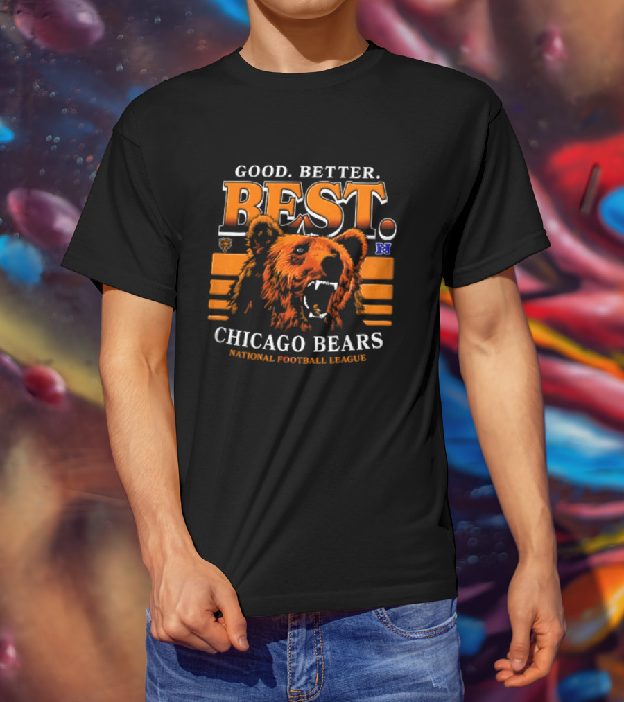 Chicago Bears Good Better Best Roaring Bear Head National Football League Orange Stripes T-Shirt