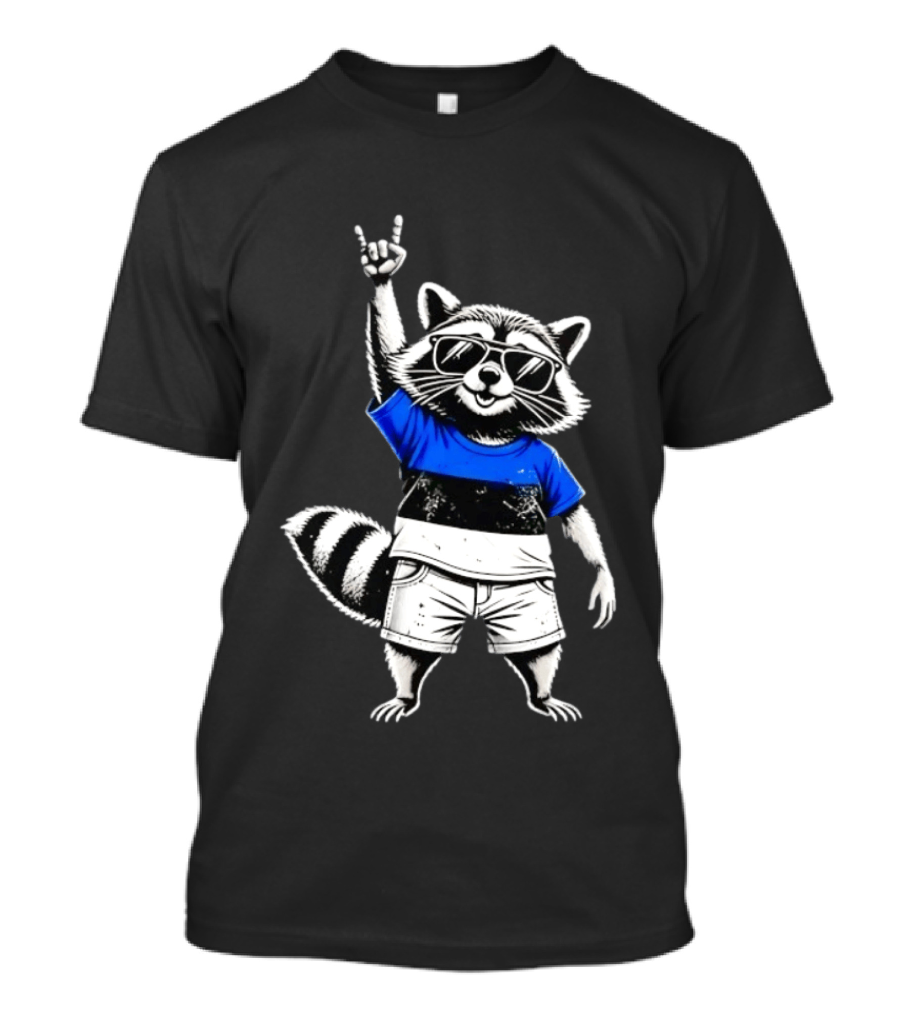 Rocking Raccoon Estonia Flag Style With Sunglasses And Hand Gesture T-Shirt