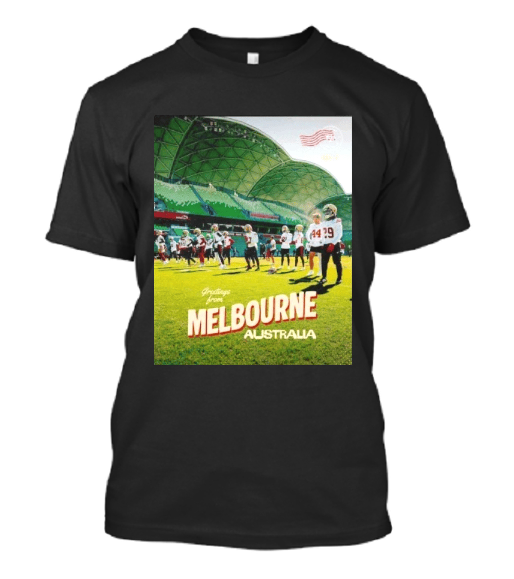 San Francisco 49ers Greetings From Melbourne Australia Day 4 Football Practice T-Shirt
