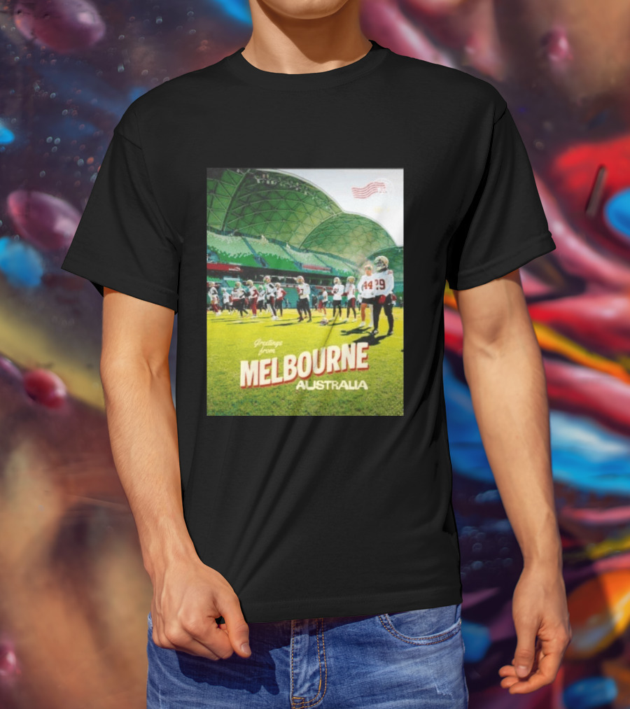 San Francisco 49ers Greetings From Melbourne Australia Day 4 Football Practice T-Shirt