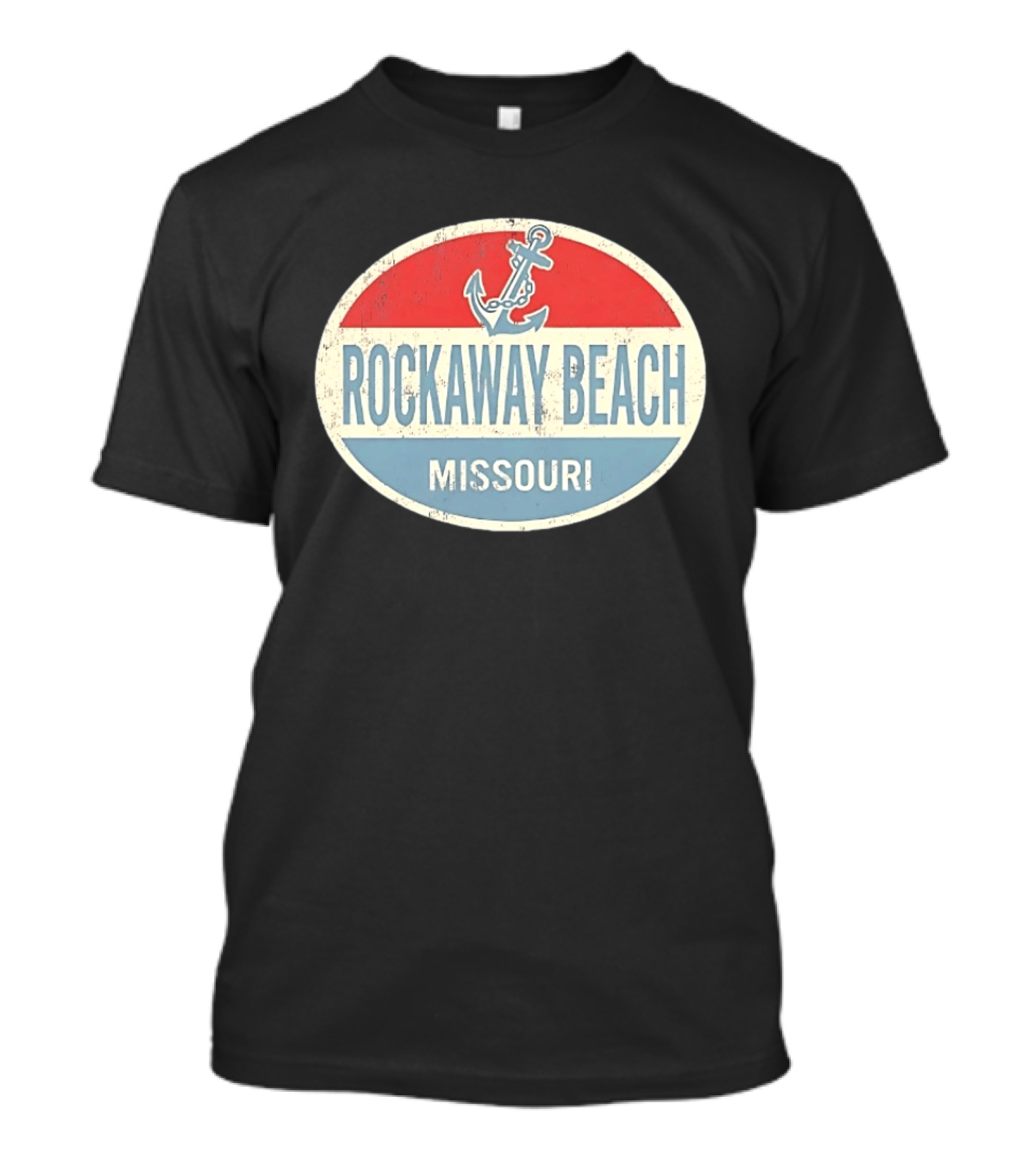 Rockaway Beach Missouri Distressed Anchor Red White Blue Vintage Look T-Shirt