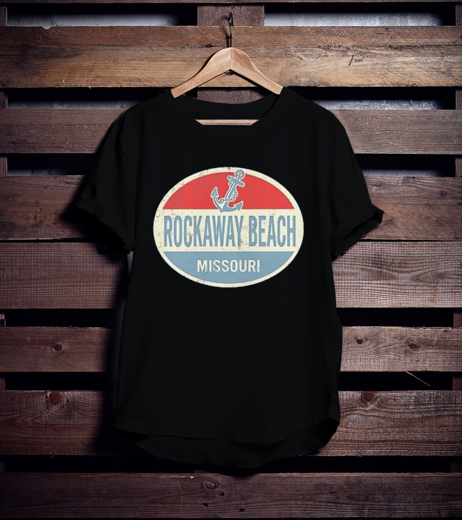 Rockaway Beach Missouri Distressed Anchor Red White Blue Vintage Look T-Shirt
