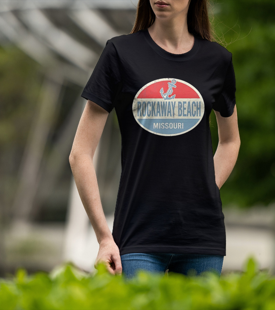 Rockaway Beach Missouri Distressed Anchor Red White Blue Vintage Look T-Shirt