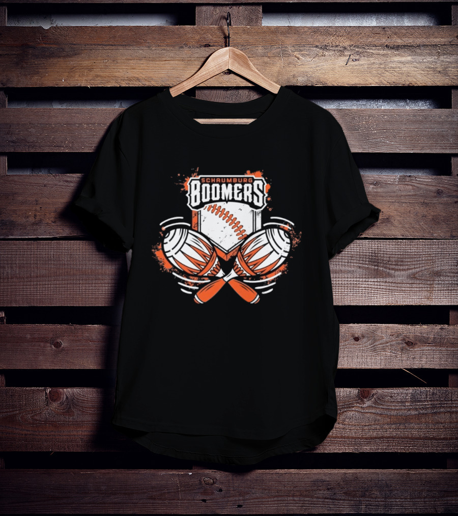 Schaumburg Boomers Baseball Distressed Emblem With Bats And Ball T-Shirt