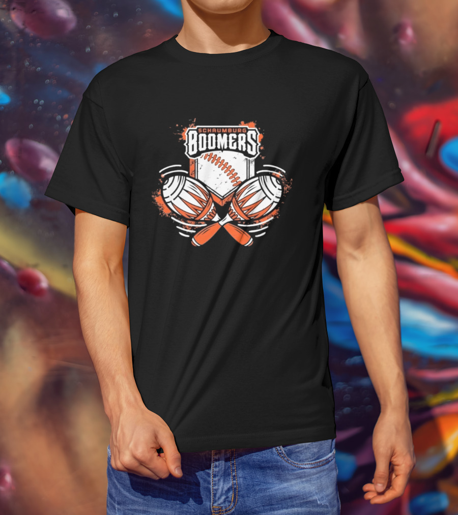 Schaumburg Boomers Baseball Distressed Emblem With Bats And Ball T-Shirt