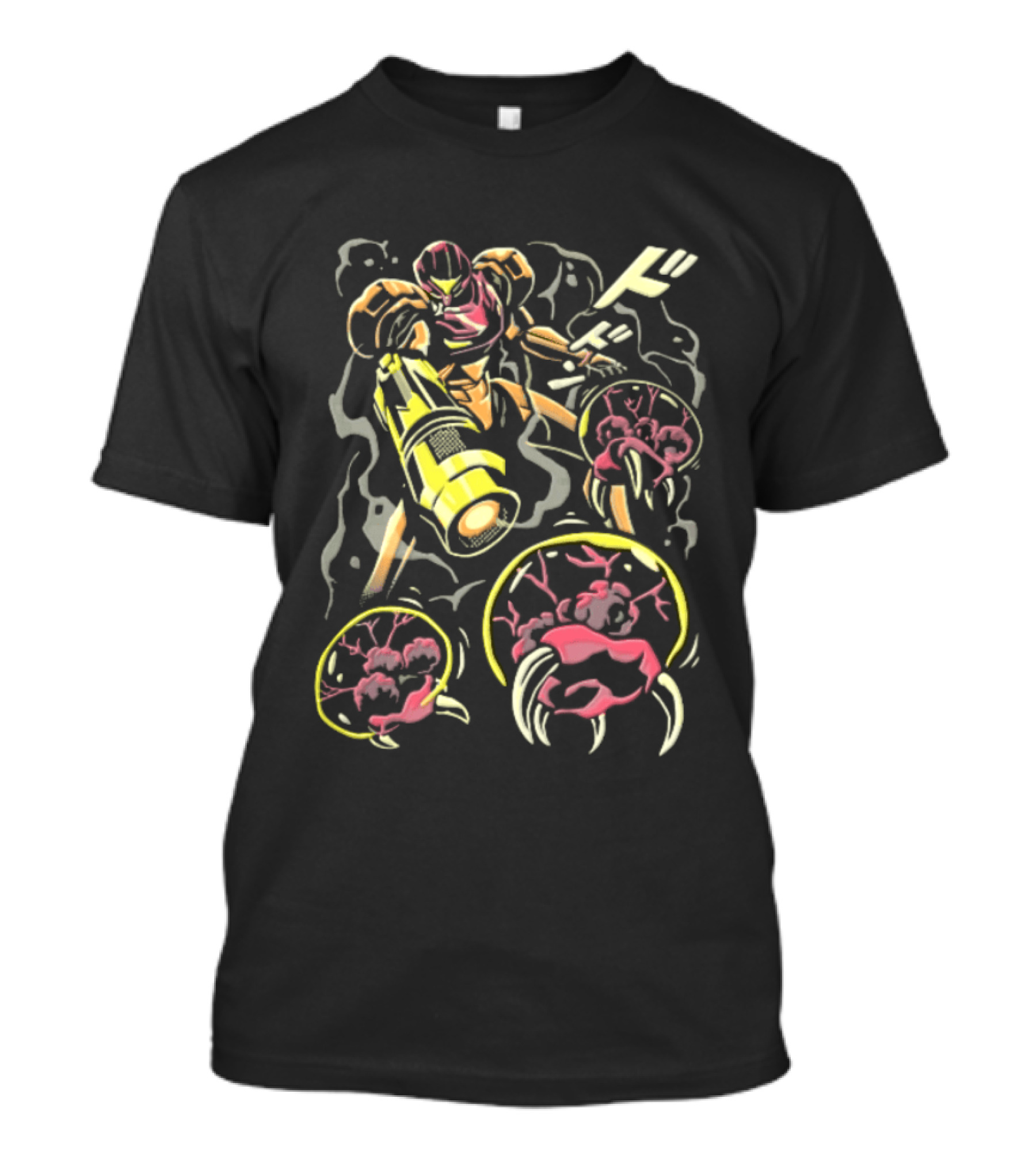 Dodon Armored Sci Fi Bounty Hunter Arm Cannon Alien Parasites Manga Line T-Shirt