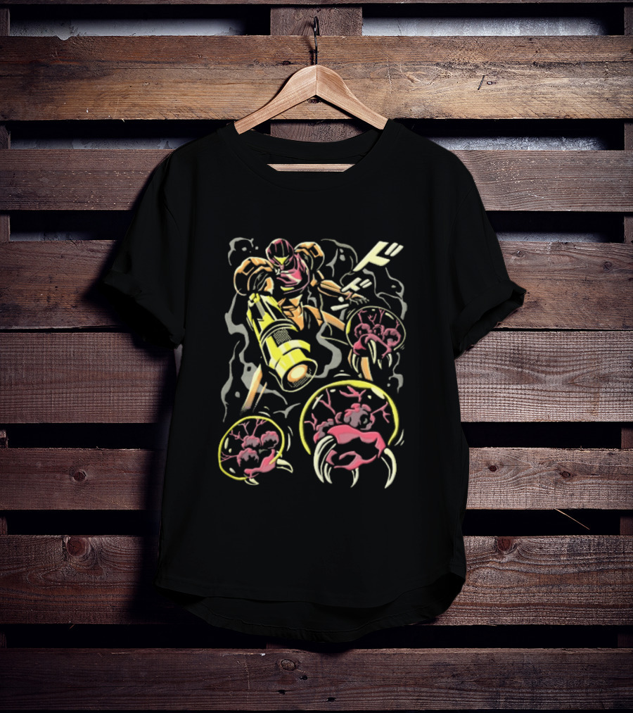 Dodon Armored Sci Fi Bounty Hunter Arm Cannon Alien Parasites Manga Line T-Shirt