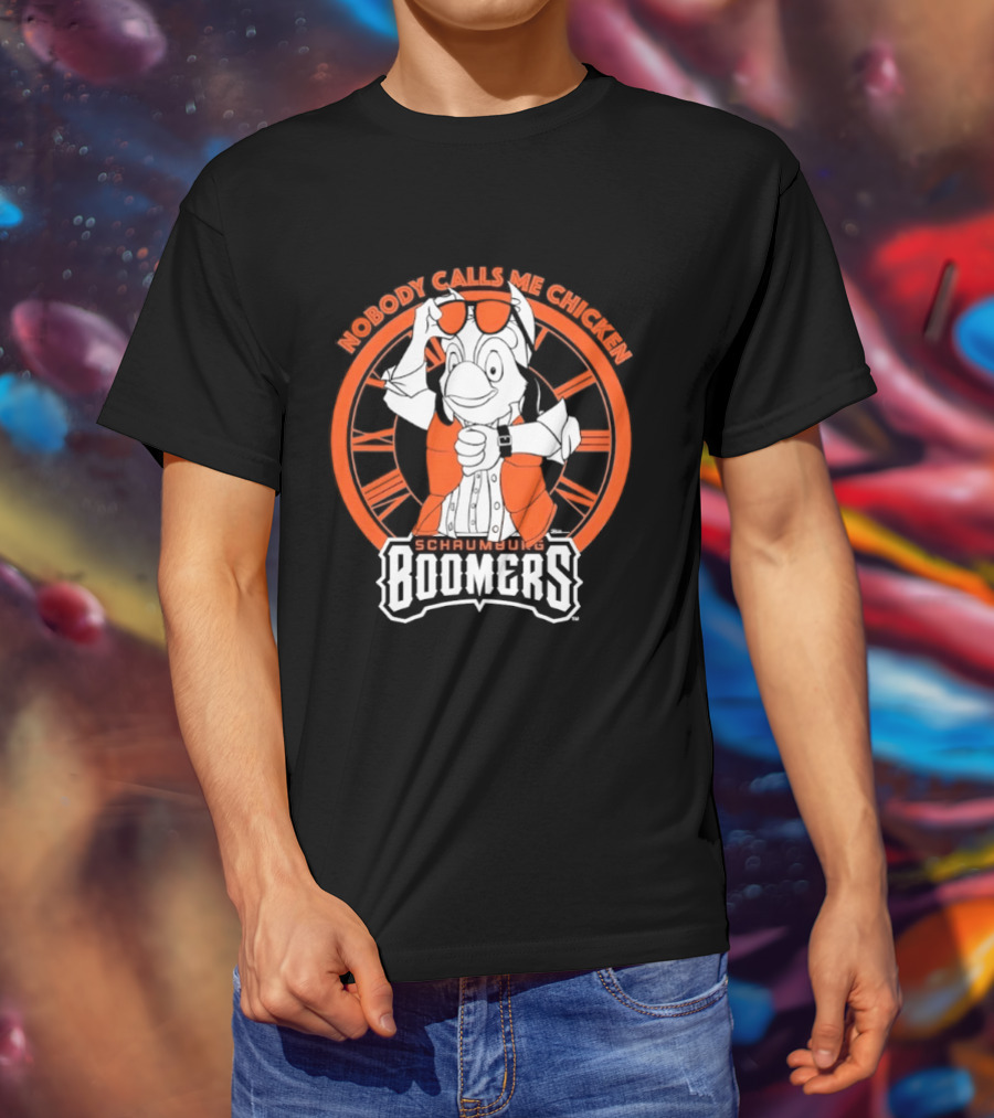 Schaumburg Boomers Nobody Calls Me Chicken Baseball Team Orange And White T-Shirt