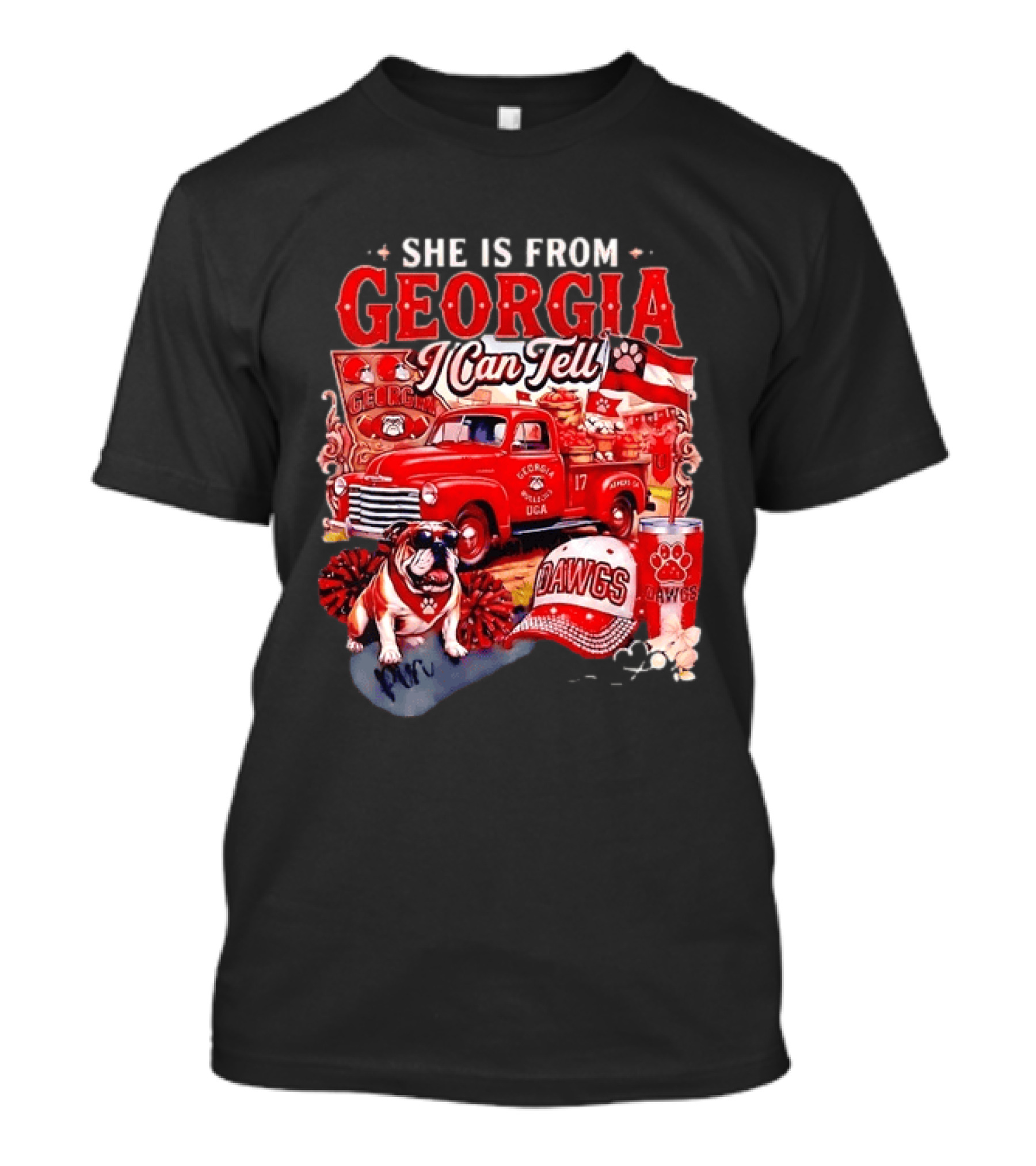 She Is From Georgia I Can Tell Bulldogs Dawgs Red Truck T-Shirt