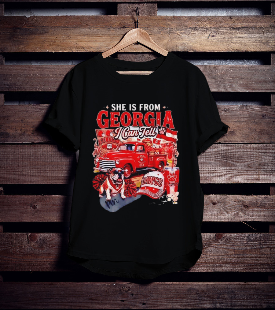 She Is From Georgia I Can Tell Bulldogs Dawgs Red Truck T-Shirt