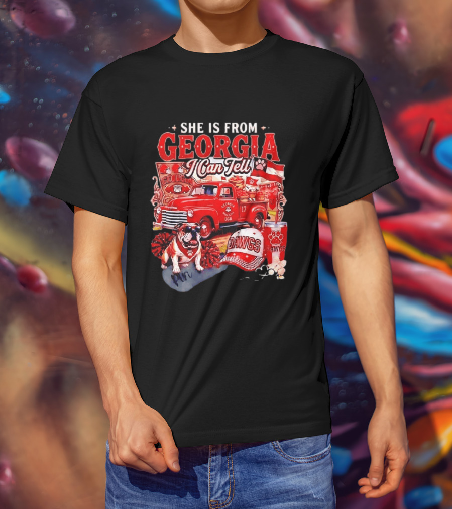 She Is From Georgia I Can Tell Bulldogs Dawgs Red Truck T-Shirt