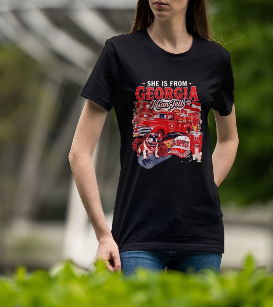She Is From Georgia I Can Tell Bulldogs Dawgs Red Truck T-Shirt