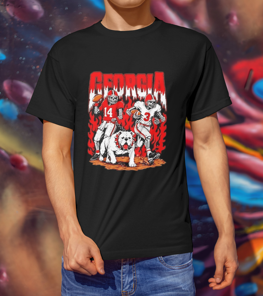 Georgia Bulldogs Football Skeleton Players 14 And 3 With Bulldog T-Shirt