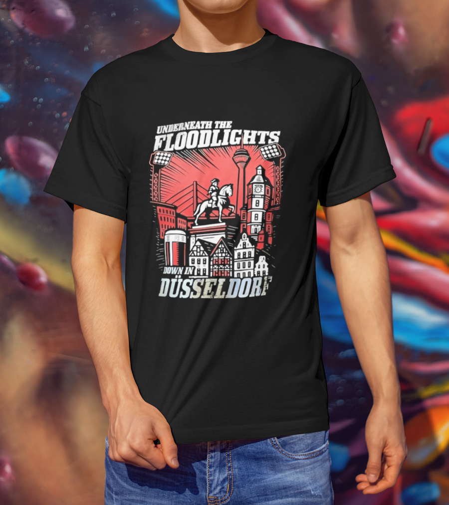 Underneath The Floodlights Düsseldorf Skyline And Equine Monument T-Shirt
